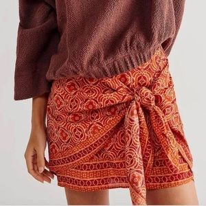 Free People Imogen Sarong Mini Skirt Size 10 color Paprika